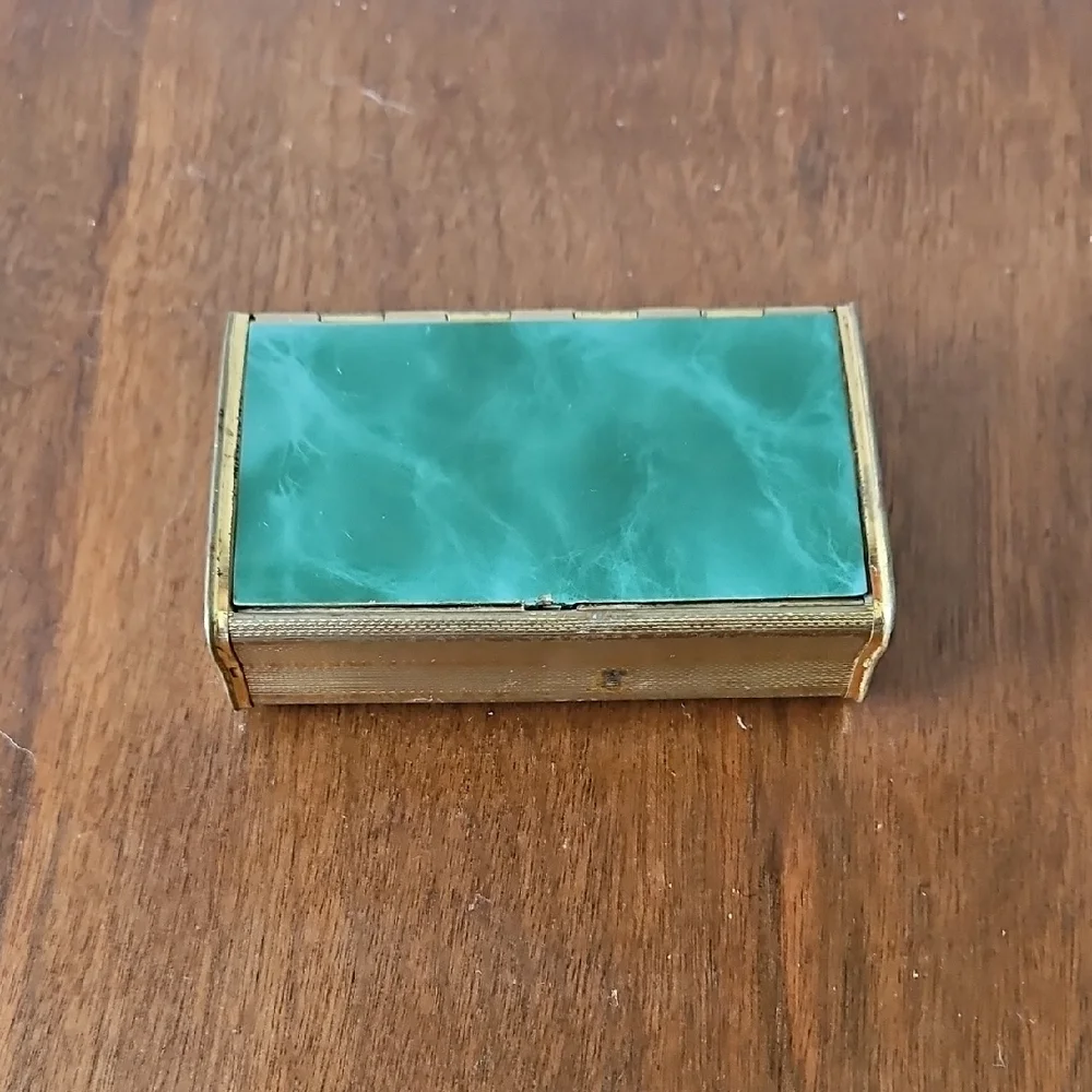 Vintage Metal Trinket Box With Green Lid